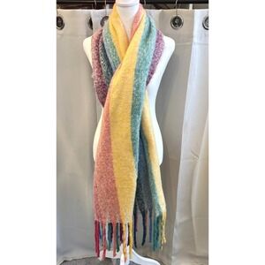 Rainbow Striped Oversized Blanket Scarf Pastel Multicolor Wrap Fuzzy Boho 19878
